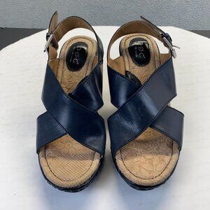 Born Daisy Wedge Sandal Women's Black Leather Chunky Strap Slingback Casual 7 M